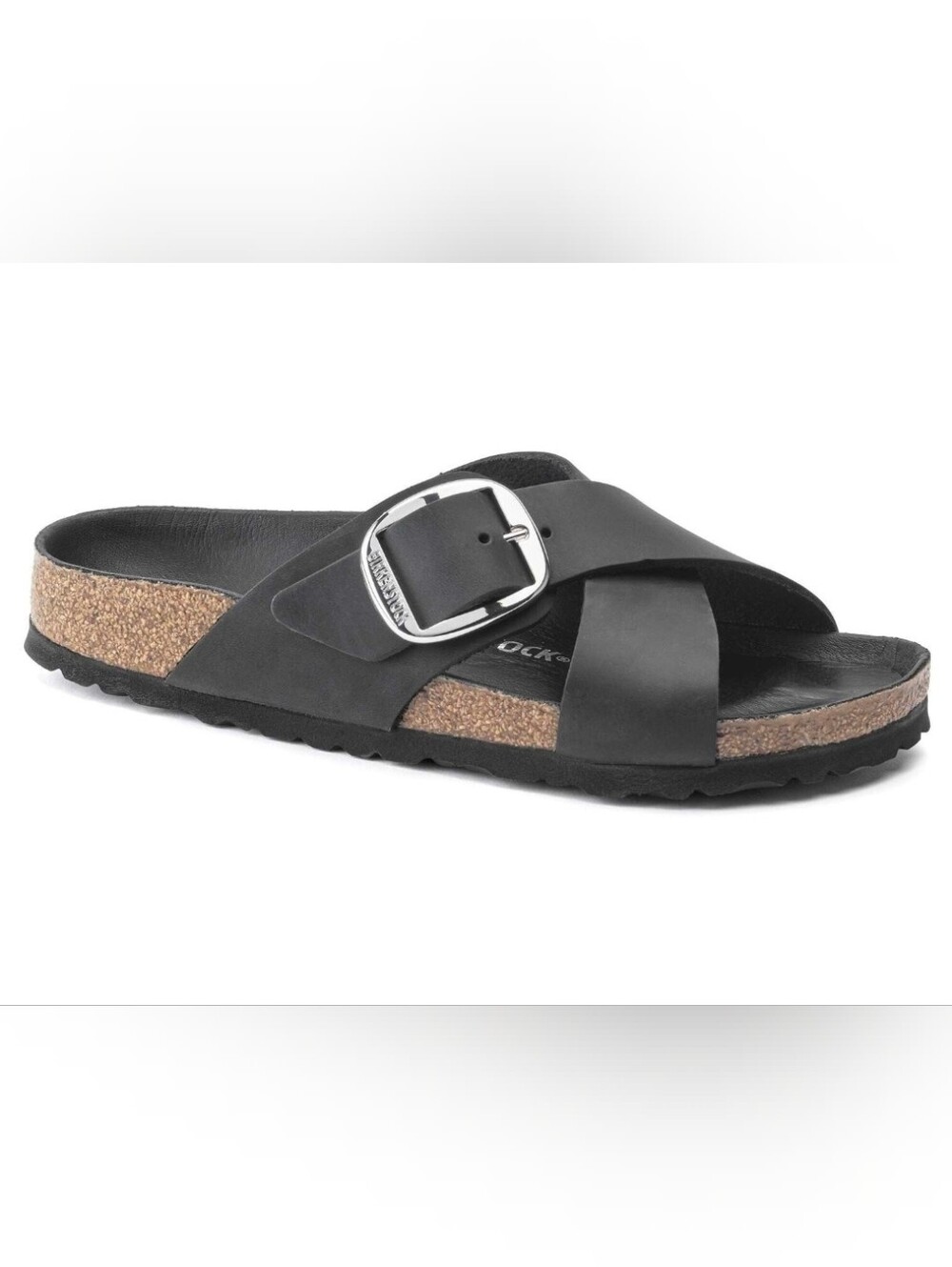 Birkenstock SIENA Cross-Band Slide Sandals with Silver Buckles